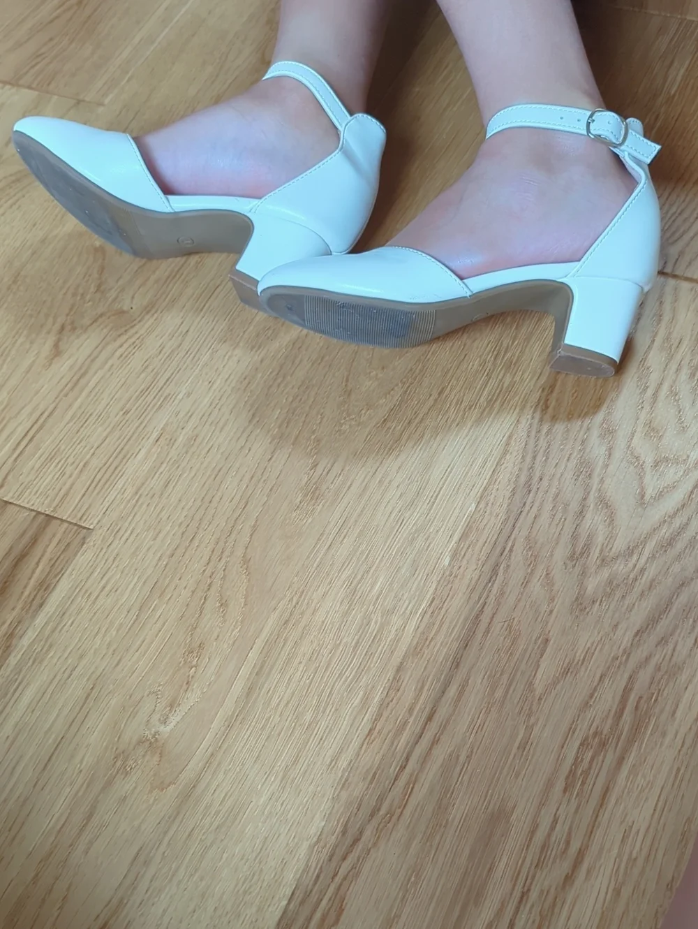 White Ankle-Strap Kids Dress Heels with Buckle